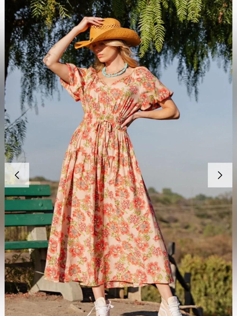 137. NWT easel Green Floral Maxi Dress with Smocked Waist - Picture 8 of 8